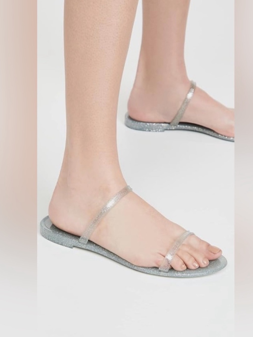 Stuart Weitzman Sawyer Clear Glitter Jelly Slide Sandals, Size 6